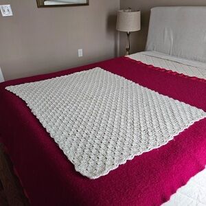 Cottage Core Cream Crocheted Throw Blanket